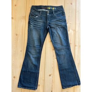 Mudd Flare Leg Jeans Dark Wash Y2K Double Button Stretch Denim Size 13 DJEM2109